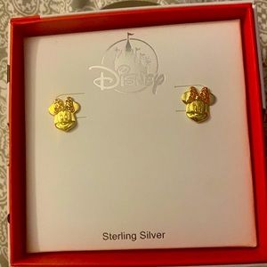 Minnie mouse gold sterling silver red stones earrings NWB!